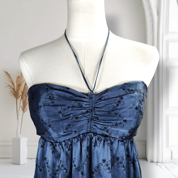 Vintage 90s Y2K Betsey Johnson Babydoll Dress Size XS/S Blue Silk Floral Print - Picture 3 of 14